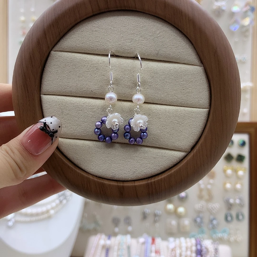 耳饰银S925镶嵌淡水珍珠