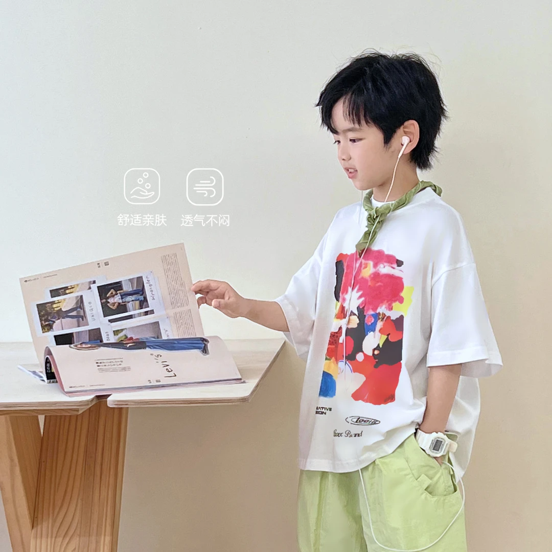 夏季儿童短袖纯棉T恤男童舒适透气中大童印花505128O1