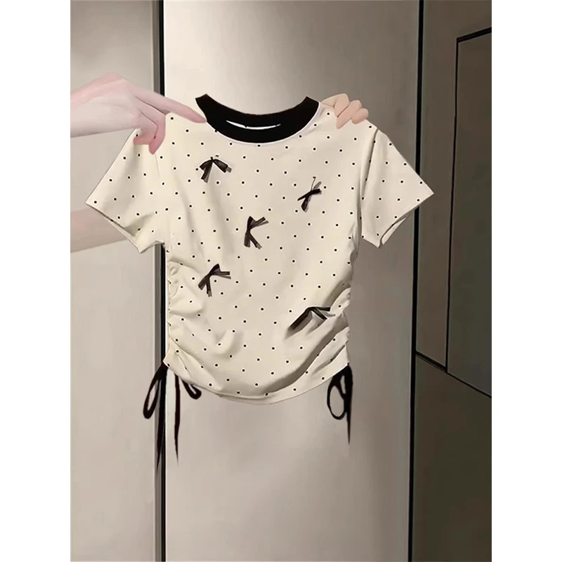 短款修身百搭气质简约夏季短袖T恤女新款圆领独特设计感内搭打底