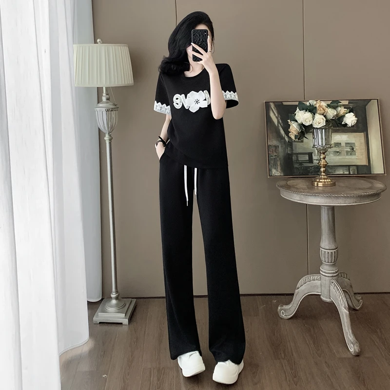 2025夏新款时尚休闲运动套装女高级感减龄显瘦洋气穿搭黑白一整套