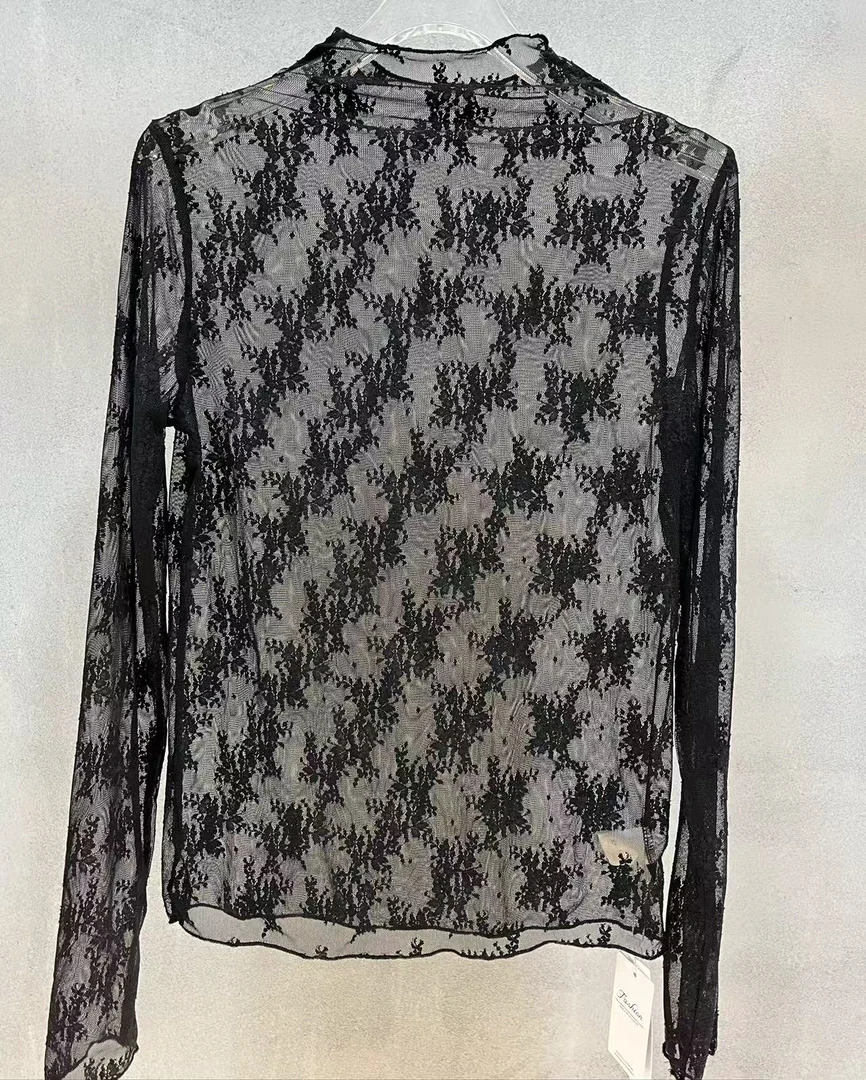 珊珊（37）蕾丝勾花镂空纯色蕾丝打底衫衬衣衬衫长袖立领