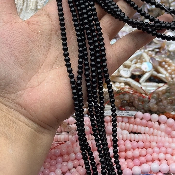 玛瑙/玉髓未镶嵌珠宝半成品2条4mm黑玛瑙