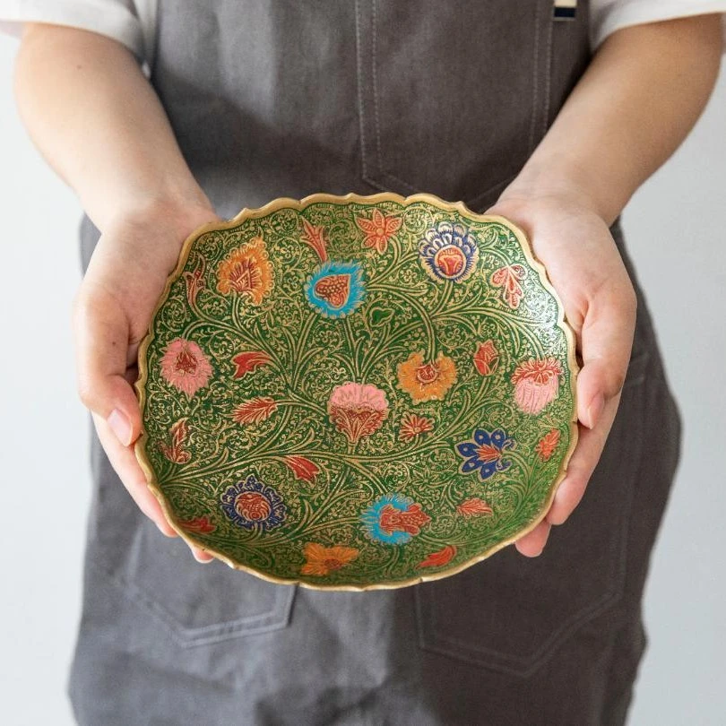 【奇居】印度手工刻花黄铜果盘干果碟 绿#4811337