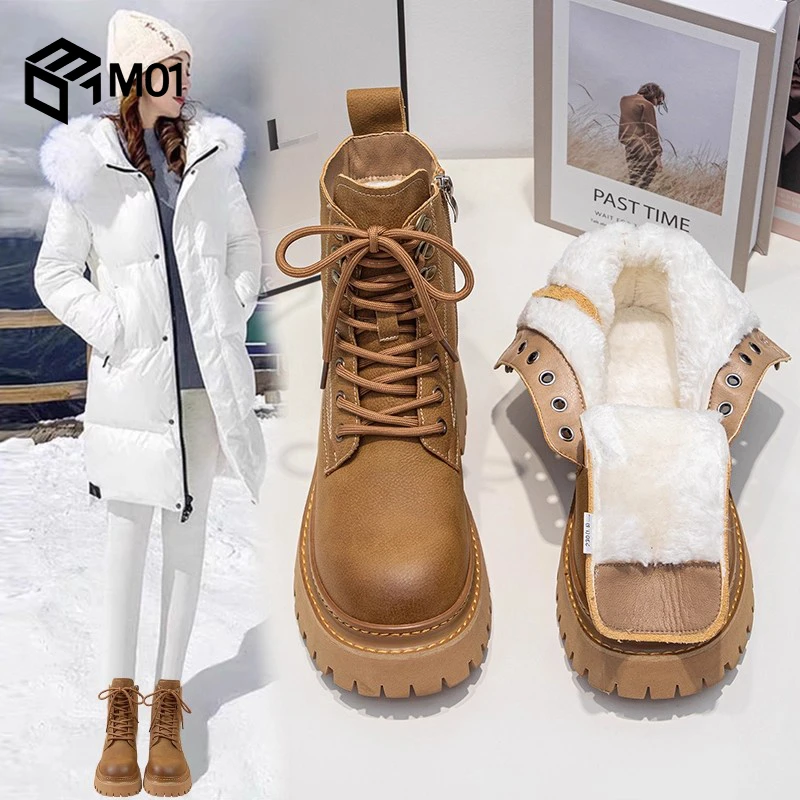 M01雪地靴女2025冬季新款加绒加厚保暖马丁靴短靴防水东北大棉鞋
