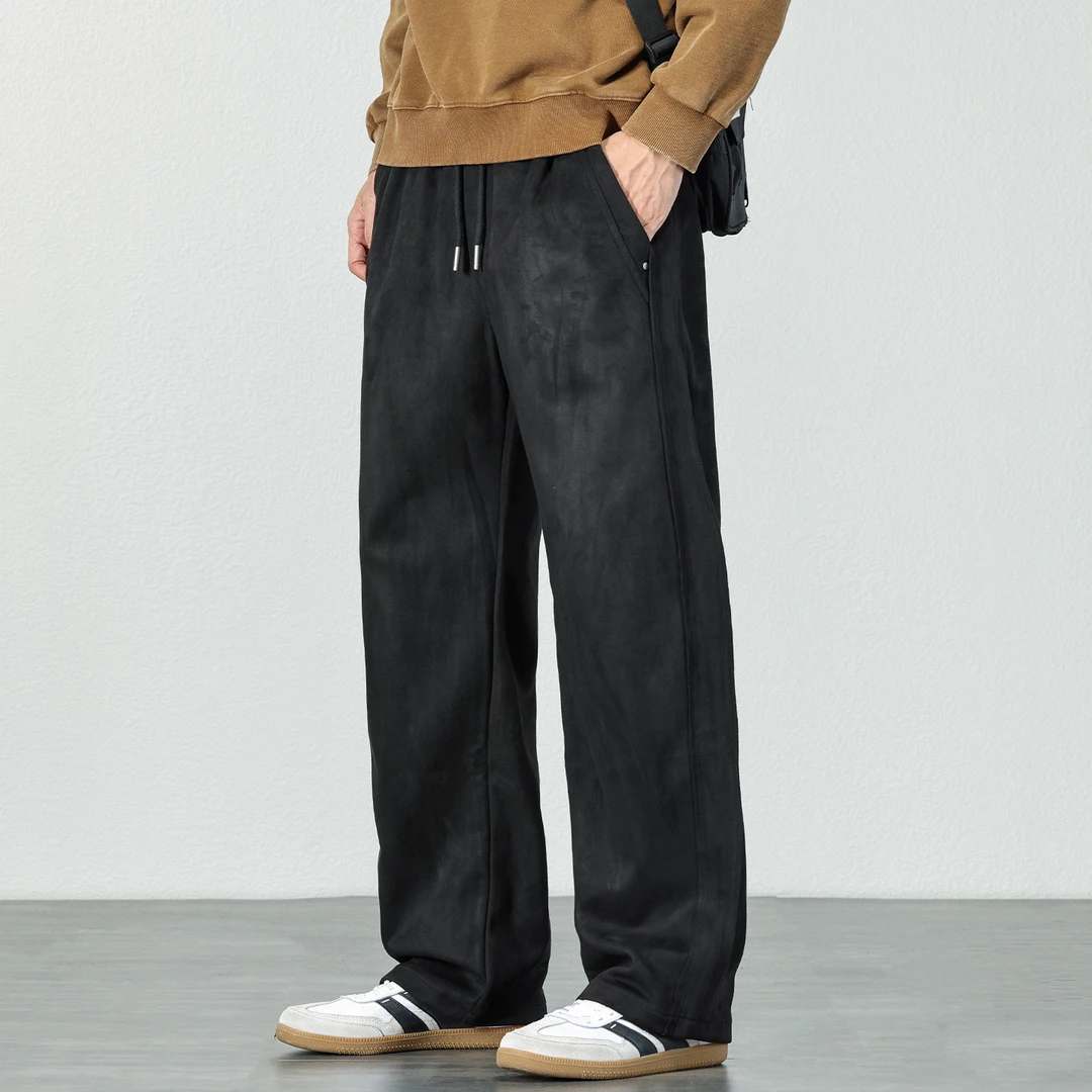 美式麂皮绒直筒休闲裤子男2025秋冬季新款宽松复古脏脏运动卫裤潮