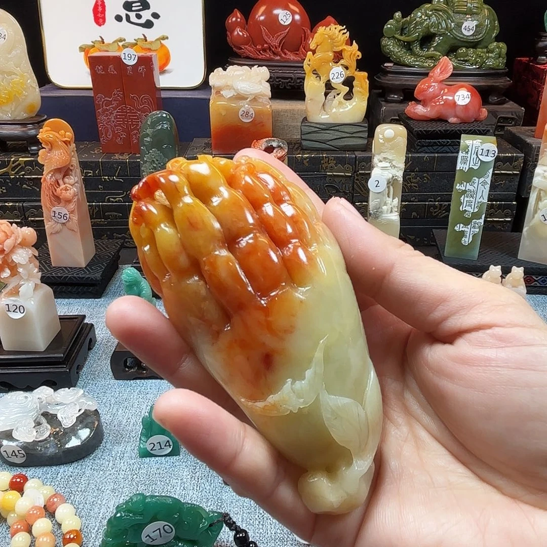 寿山石印石佛手手把8