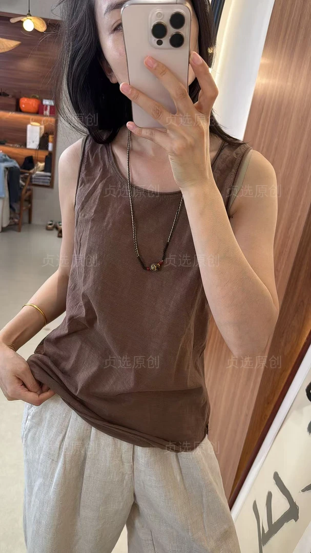 1315-透气宽松无袖背心女夏季外穿棉打底吊带上衣显瘦