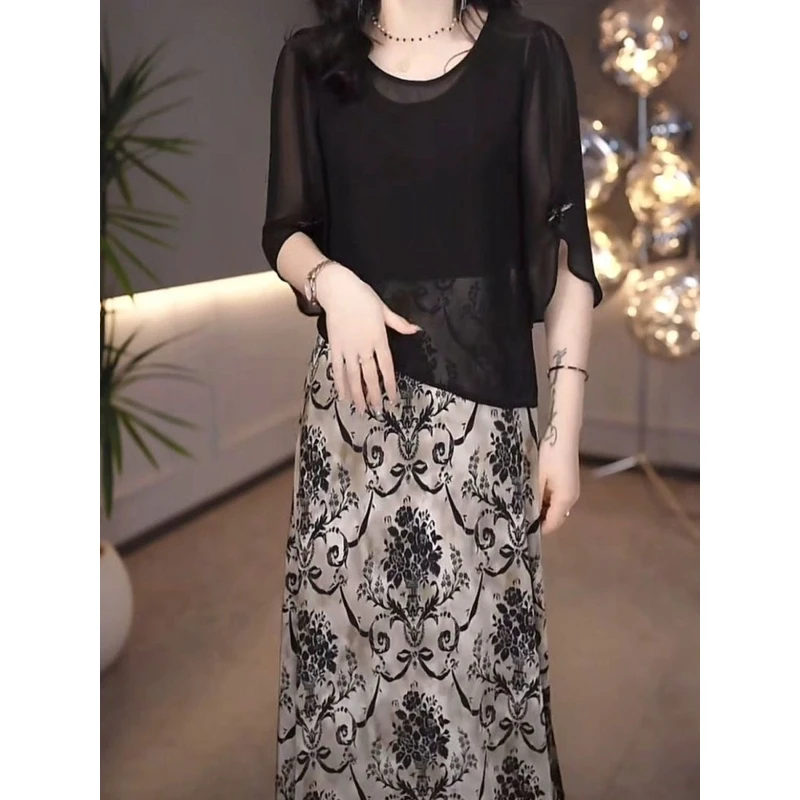 M0280 夏季新款高档洋气新中式收腰显瘦气质妈妈连衣裙女时尚