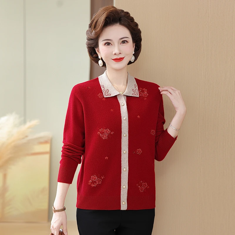 时尚气质长袖宽松型民族风春秋厚款全羊毛秋季中老年女装