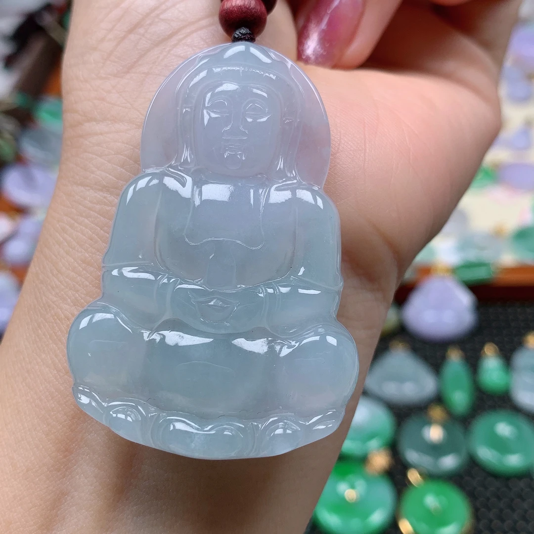 缅甸天然A货翡翠，冰润观音，编号446/1030尺寸53.6-36.7-5.6