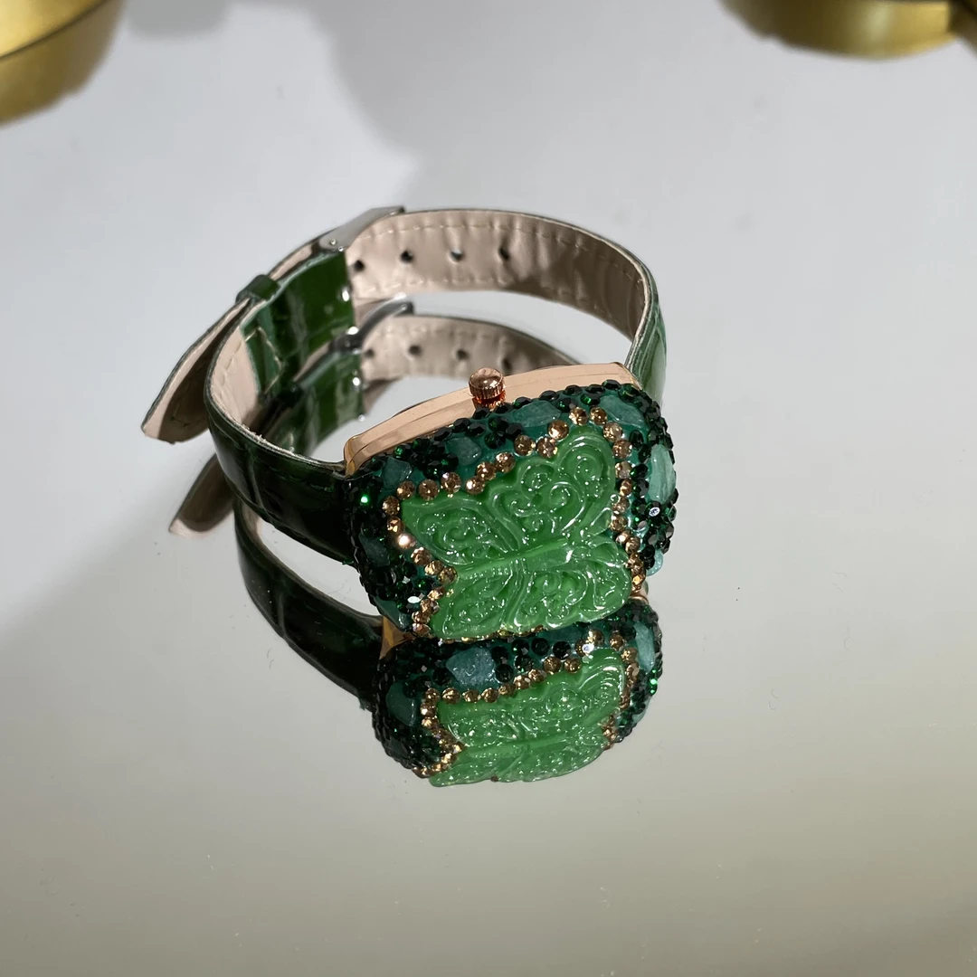 铜合金合成锆石手镯 TTSD 绿色蝴蝶设计款时尚百搭手表手镯 2575
