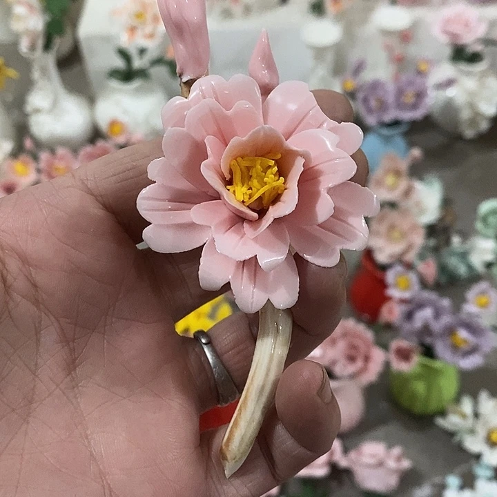 瓷片纯手工陶瓷花摆件瑕