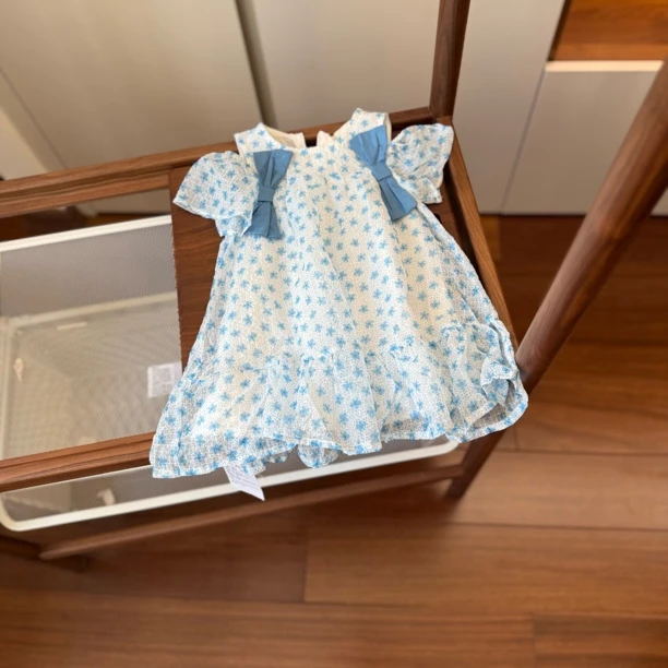 【编号H380】6501-06-儿童露肩花朵连衣裙蓝色-MC