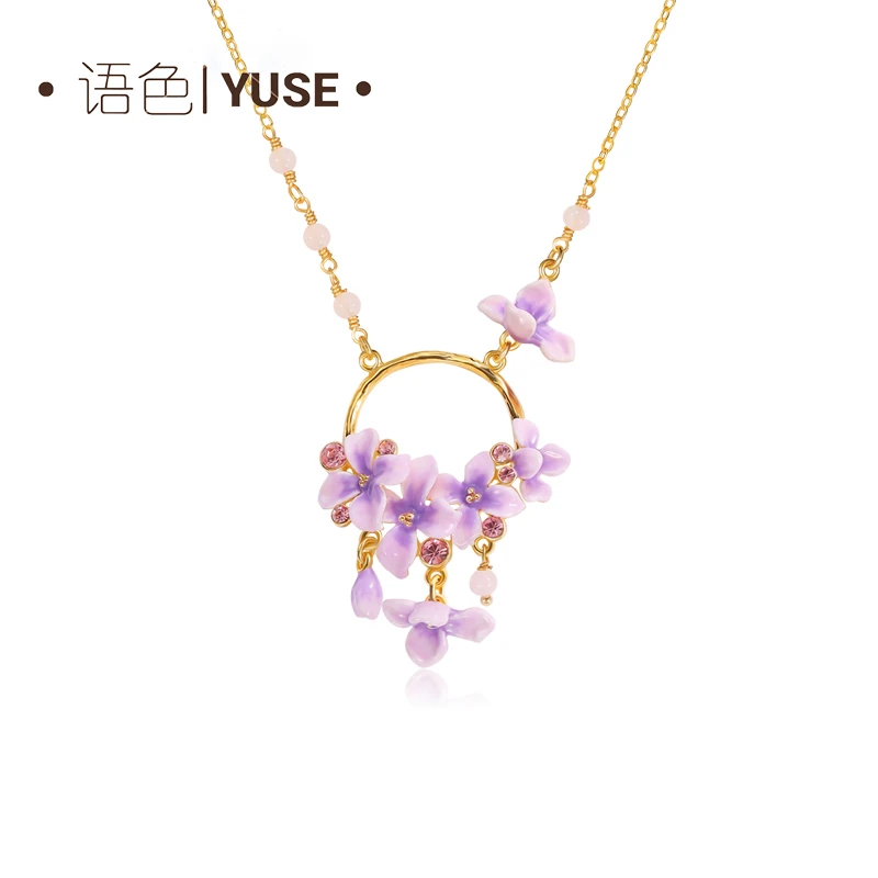铜合金珐琅项链  【芳菲未央】系列丁香花环时尚珐琅手工珐琅彩项链