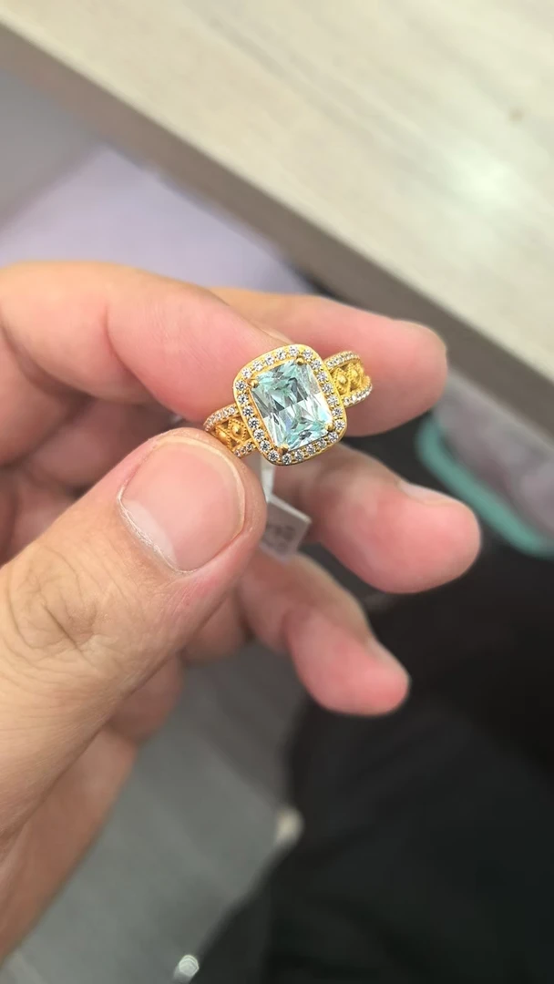 足金999蓝色方糖戒指