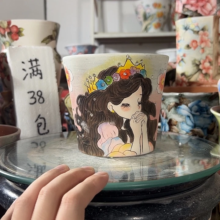 景德镇手绘花盆满38包邮偏远地区除外