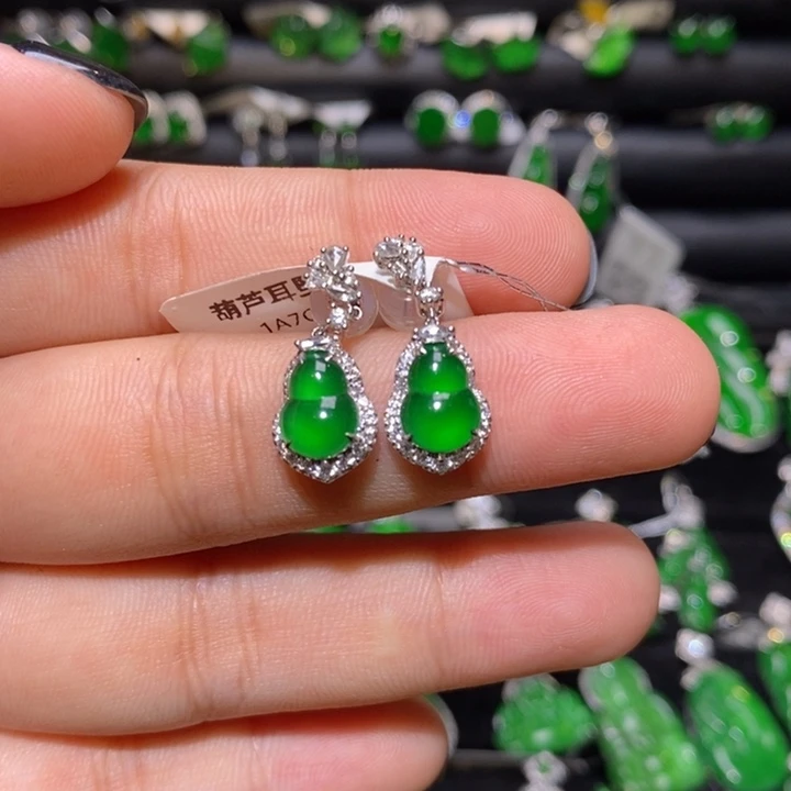 翡翠18K金镶嵌耳饰天然翡翠