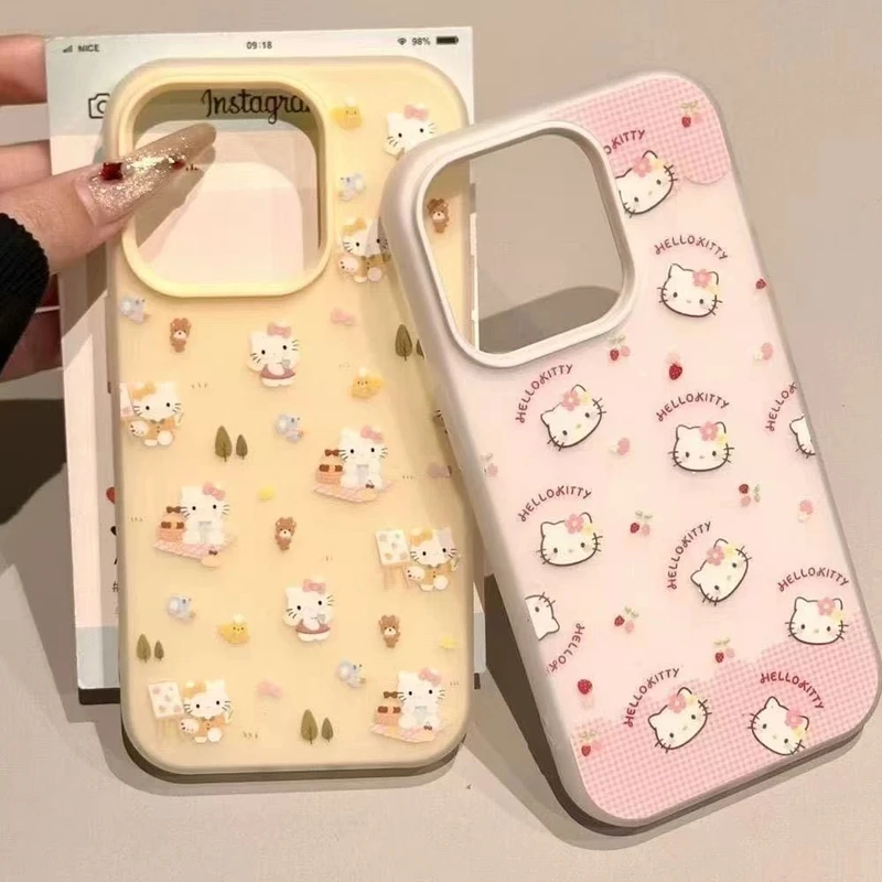 满屏KT猫适用苹果16pro磨砂iPhone15卡通14Pro软13二合一12防摔11