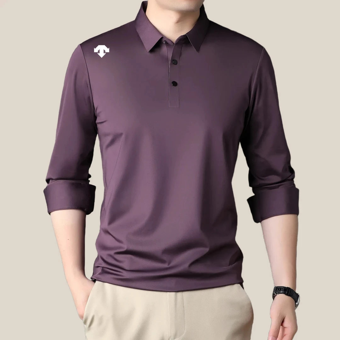 【专柜同款】迪桑家秋季长袖运动T恤翻领休闲男士宽松亲肤高档上衣