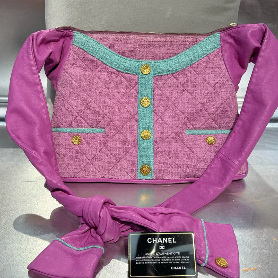 95新 Chanel/香奈儿 紫色粗花呢girlbag21开卡标齐绝版41/37/6