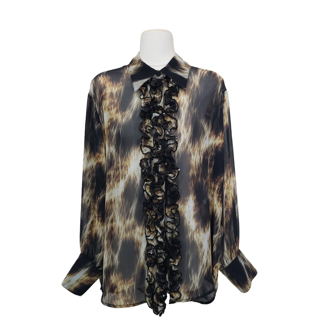 MONICA 扎染港风亮片圆领衬衣