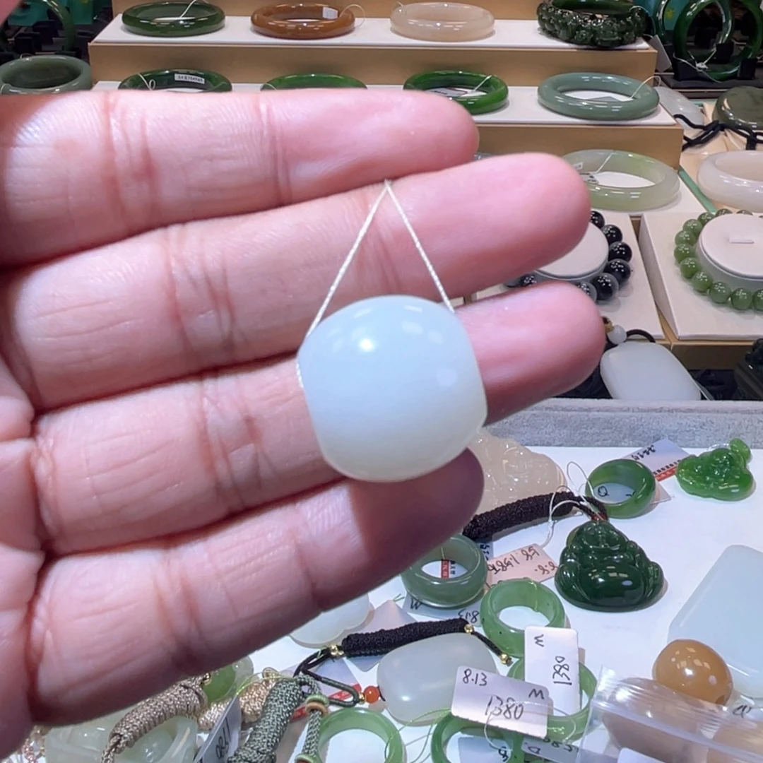 和田玉未镶嵌颈饰高品白玉桶珠