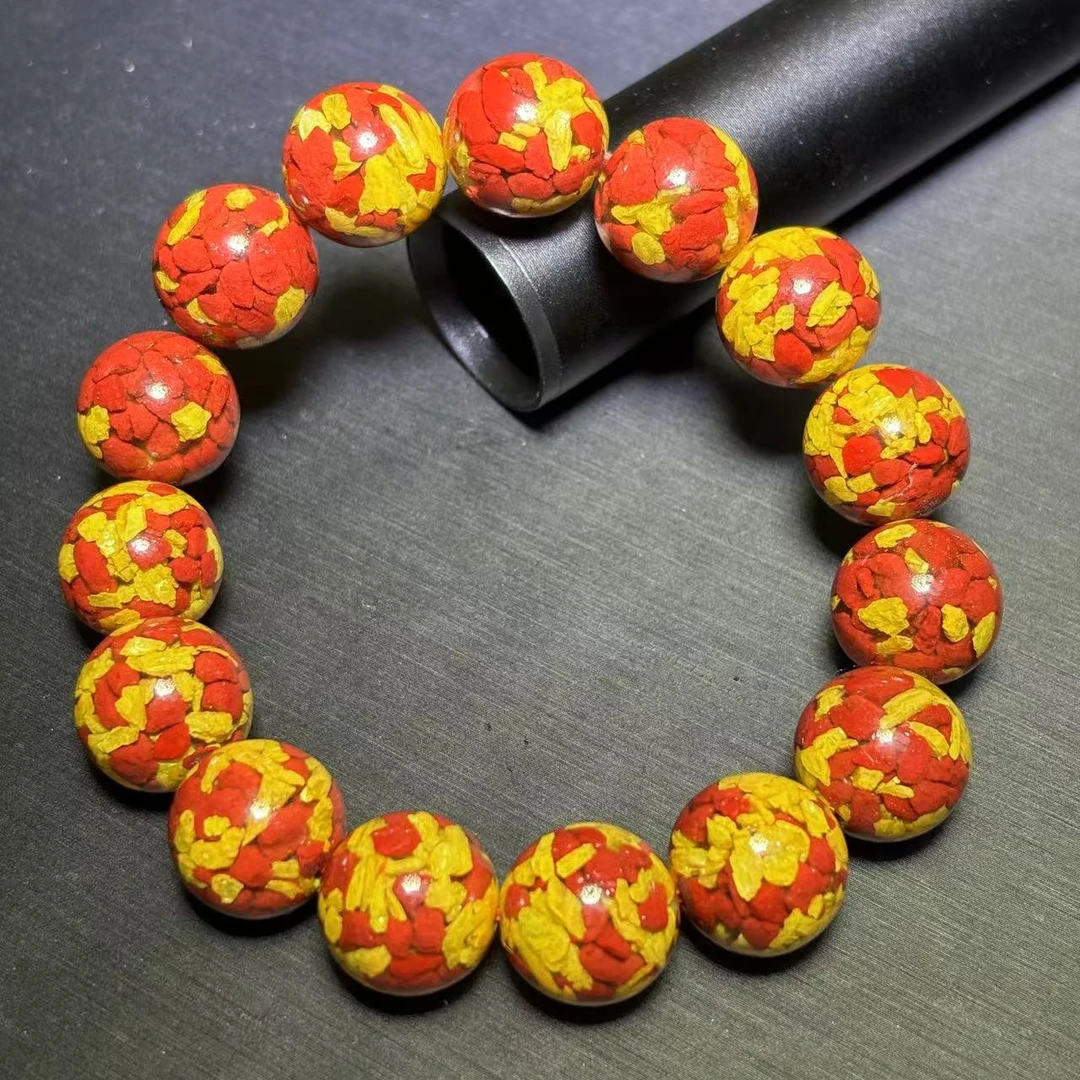 面面来财珠宝 含辰砂工艺品S7728卡14左右-朱砂红黄手串