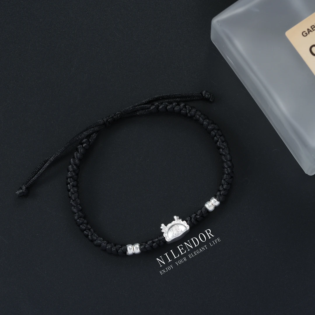 925银布艺手链 SL-64时尚百搭民族风龙角黑色抽拉手绳