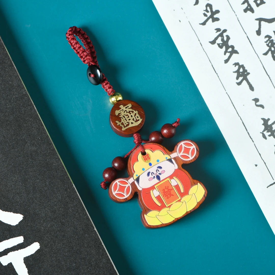 赞比亚血檀彩绘财神挂饰挂件