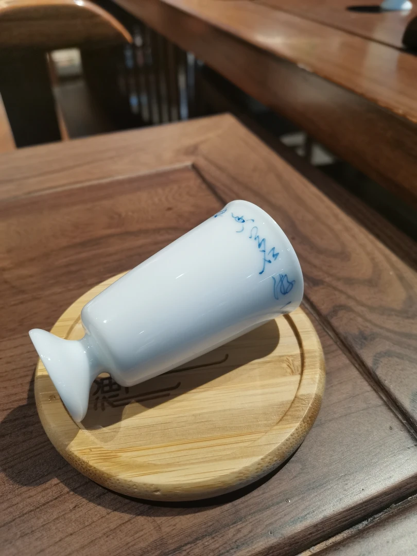 高脚茶杯家用高足釉下彩复古茶具手工品茗杯主人杯文哥茶客厅直筒
