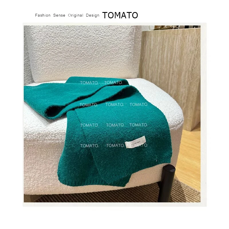 TomaTo-纯色百搭羊毛围巾氛围感保暖针织围脖C25WB02
