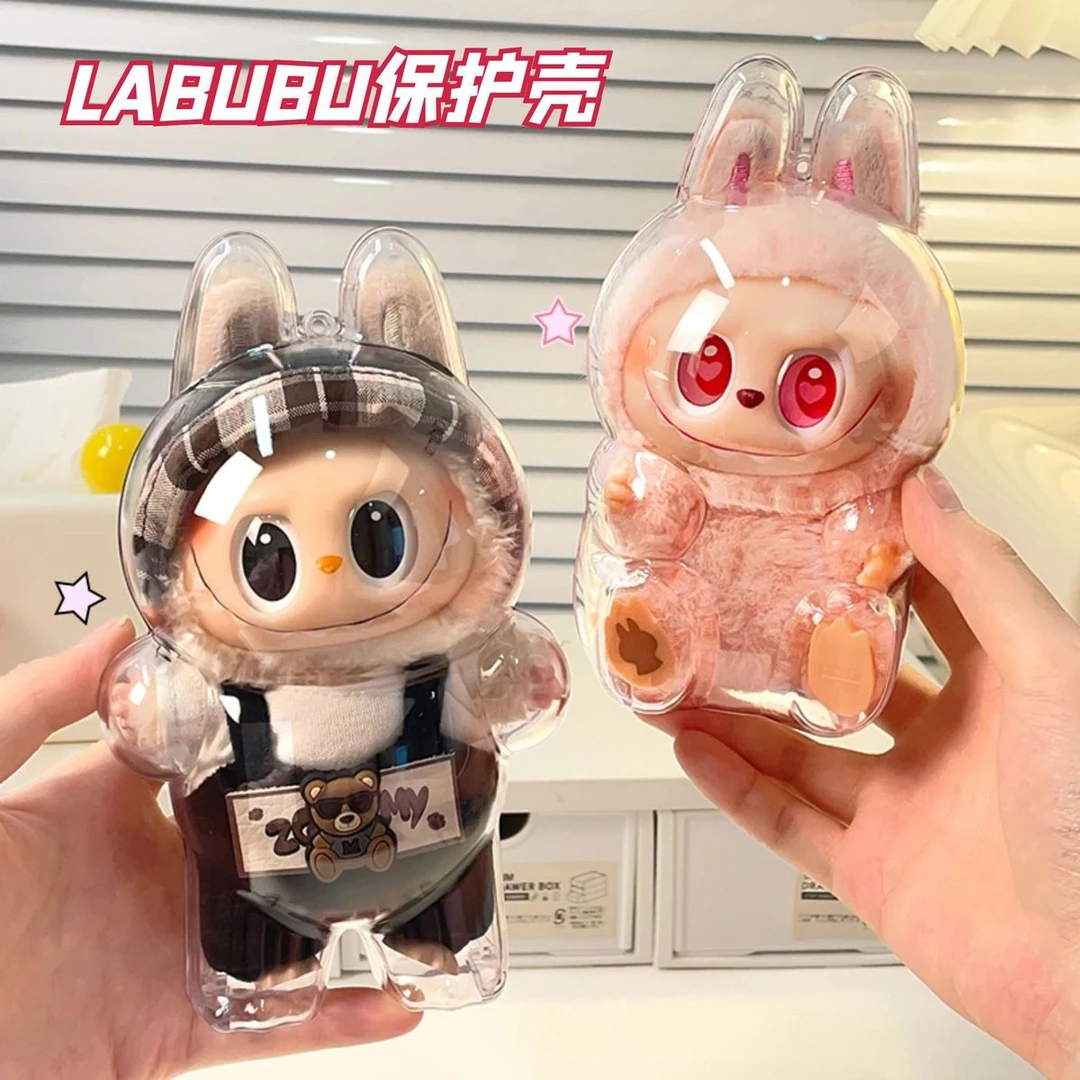 LABUBU透明保护壳一代马卡龙二代拉布布三代前方高能防尘保护套