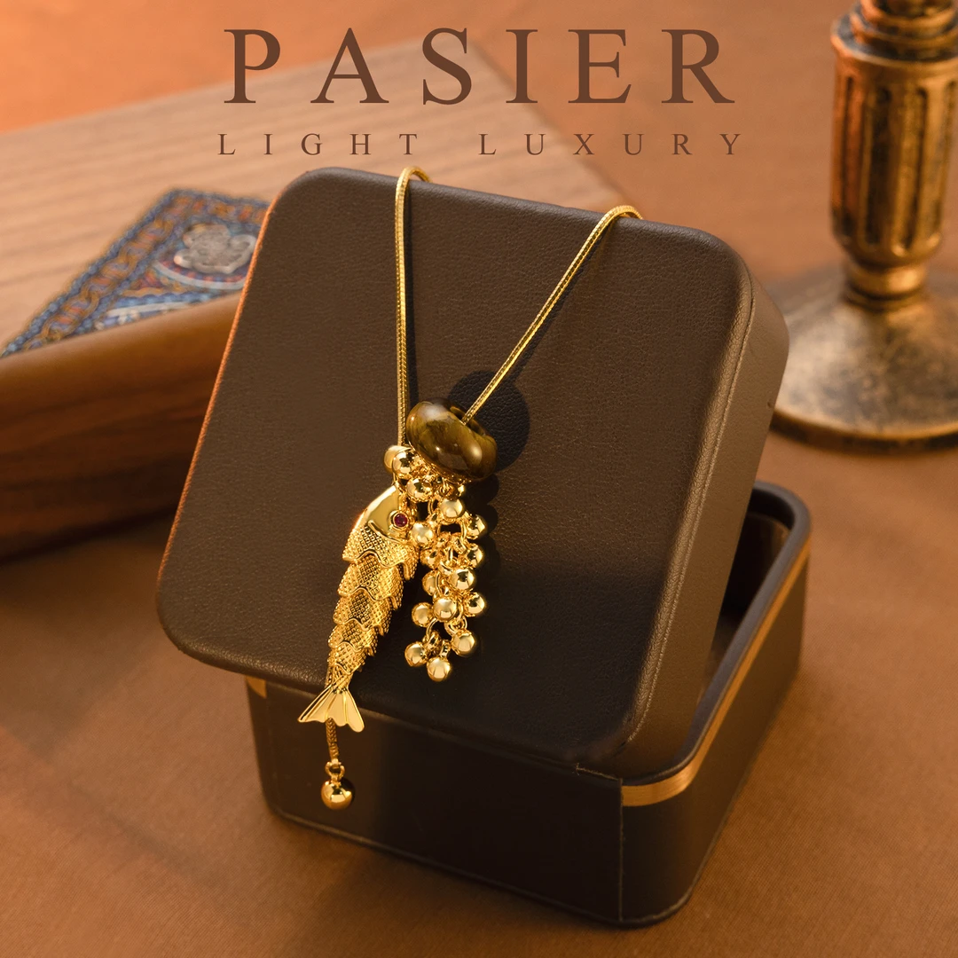 铜合金合成锆石项链 铂思亚[年年有鱼]项链BD9908