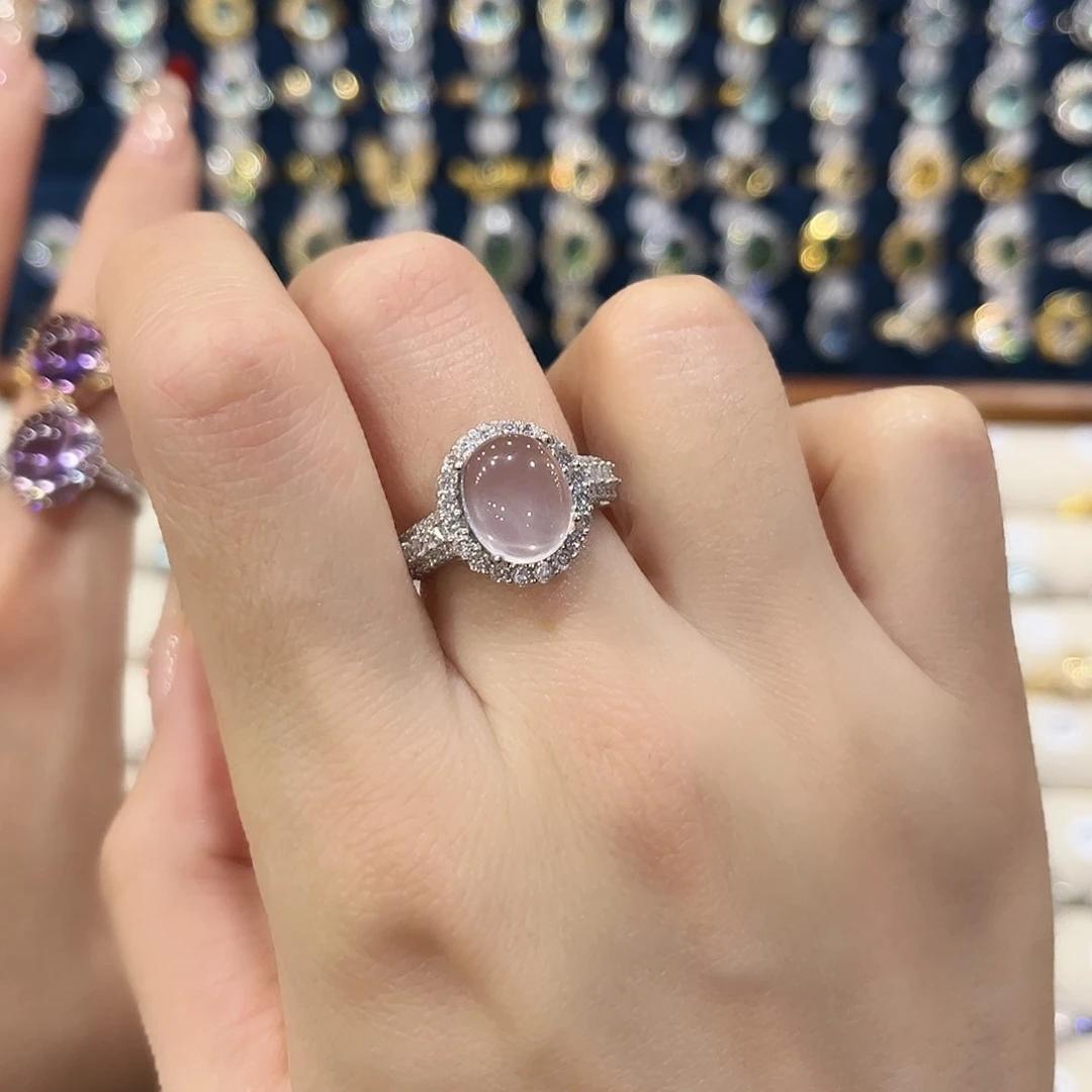 芙蓉石戒指银S925镶嵌戒指