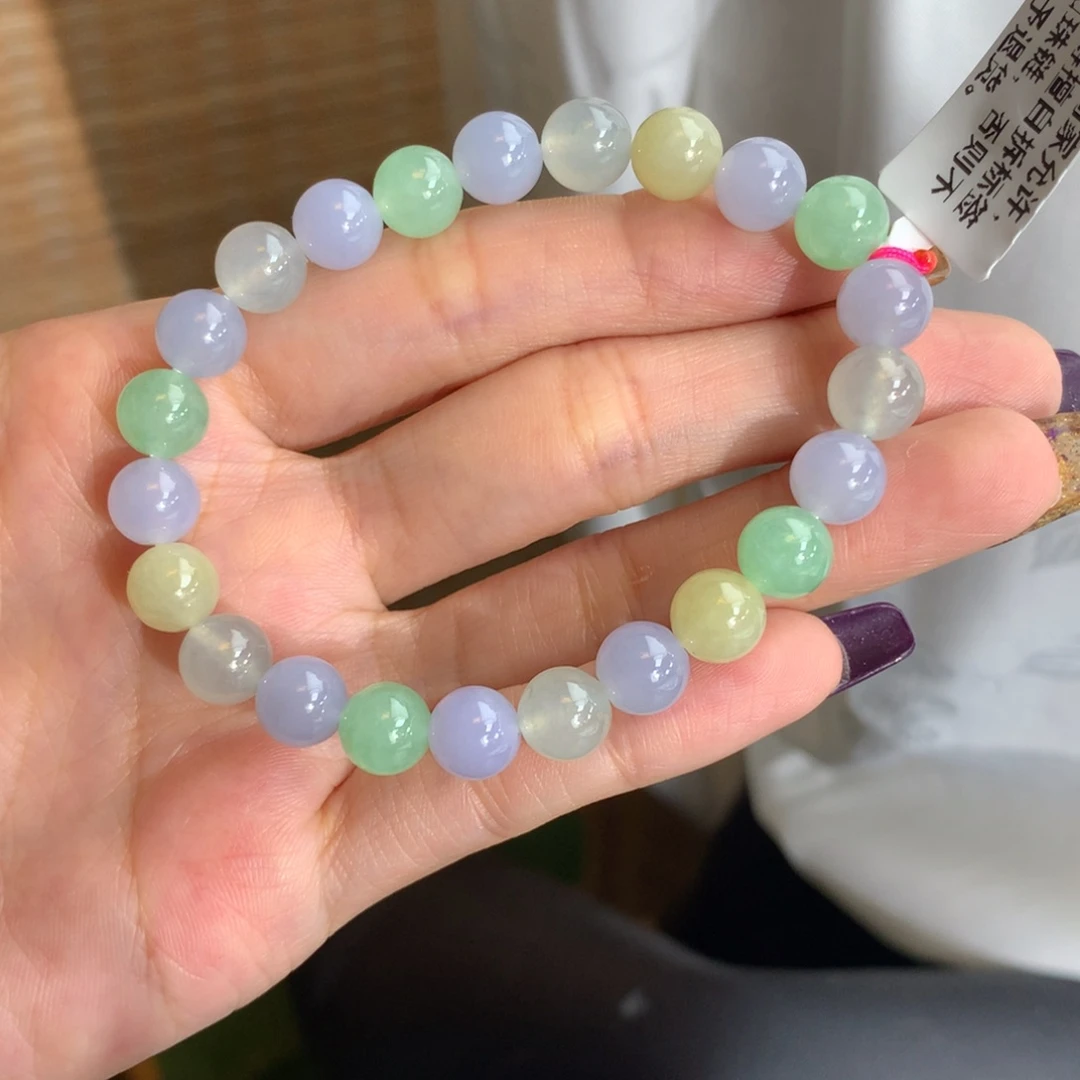 翡翠未镶嵌手串卡8胶润多宝手串
