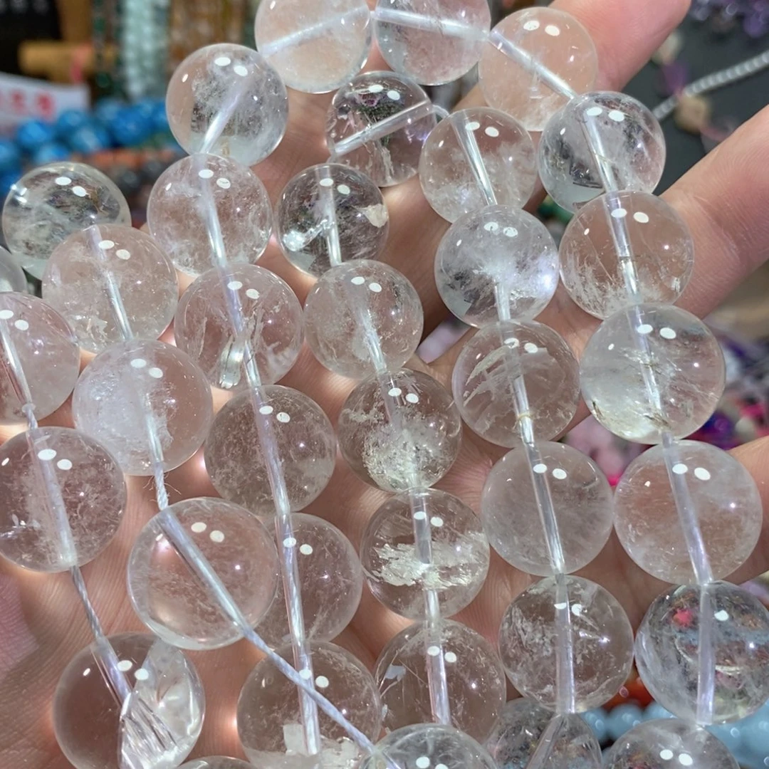 未镶嵌玛瑙/玉髓珠宝半成品天然白水晶一条卡18mm