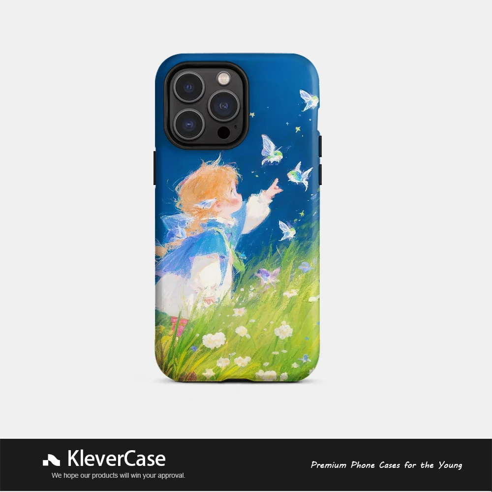 小女孩追蝴蝶二合一菲林壳苹果使用16pro/华为/小米15/vivo手机壳