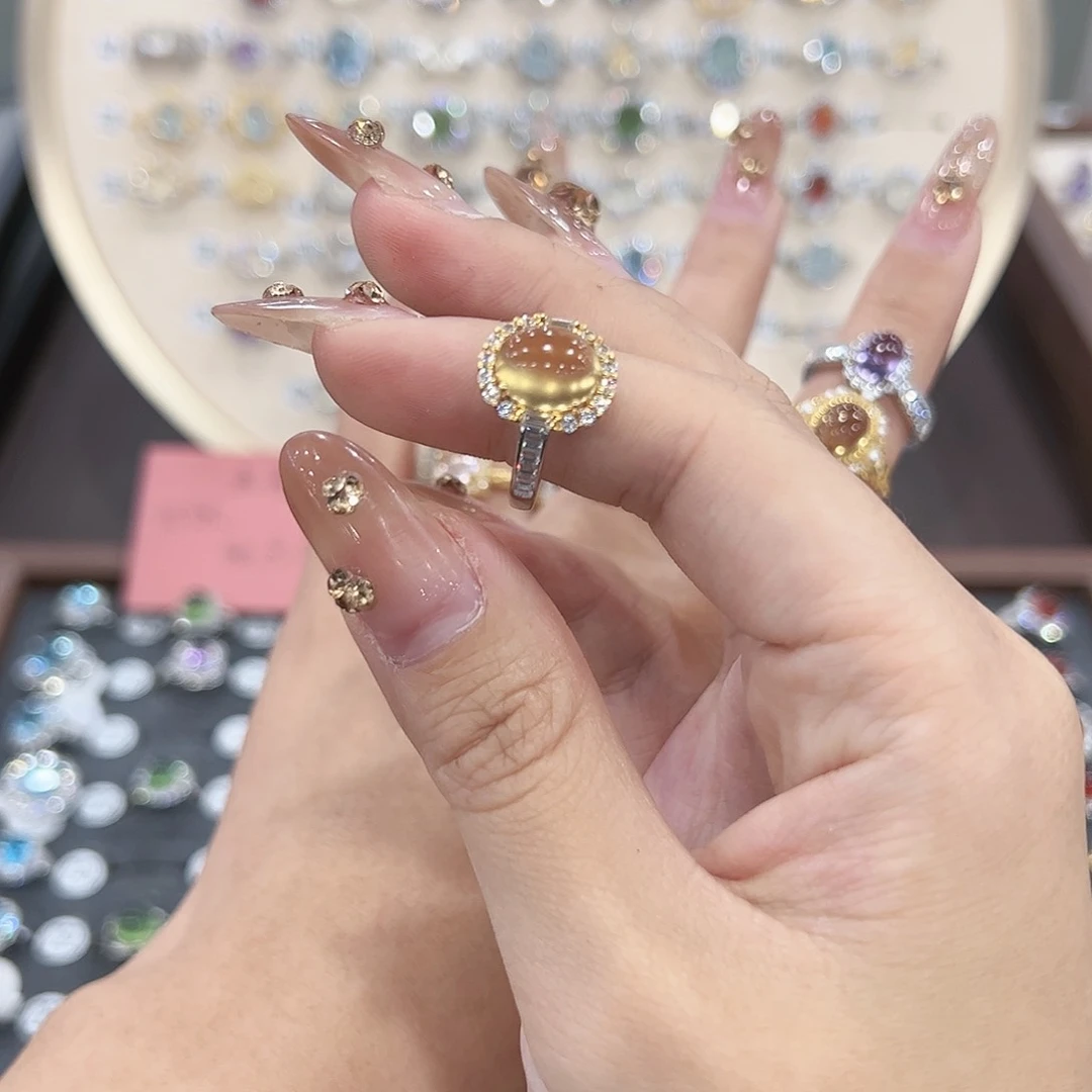 蛇纹石玉戒指银S925镶嵌鯃