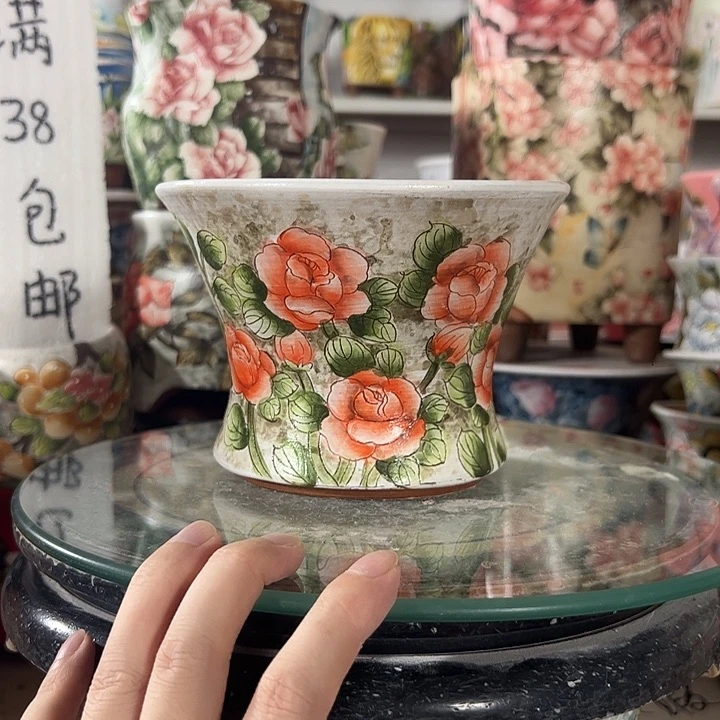 景德镇手绘花盆满38包邮偏远地区除外