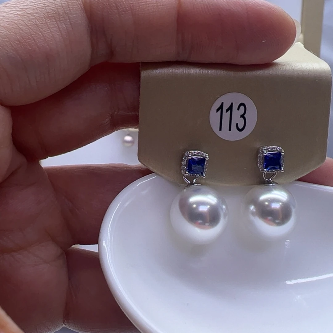 耳饰银S925镶嵌淡水珍珠