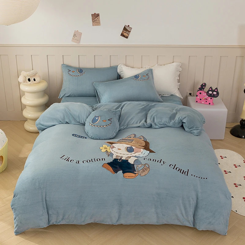 【拉拉布-兰】冬季牛奶绒加厚卡通贴布绣三/四件套不掉毛不静电