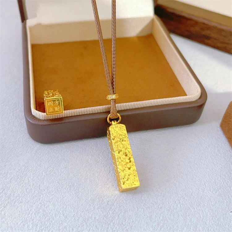 合金吊坠 铜合金项链 精工版新中式国风碎碎冰四方印长款项