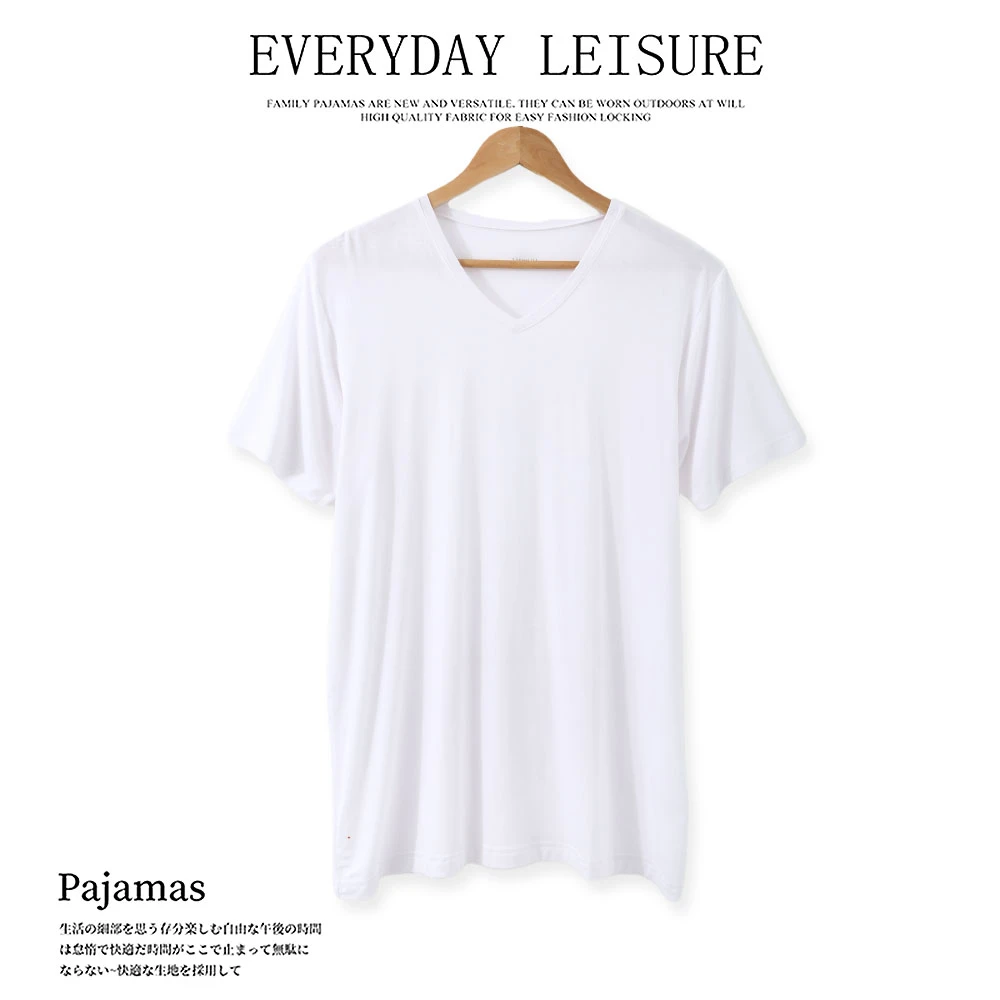 春夏季新款男士V领短袖T恤宽松显瘦上衣01775舒适透气休闲