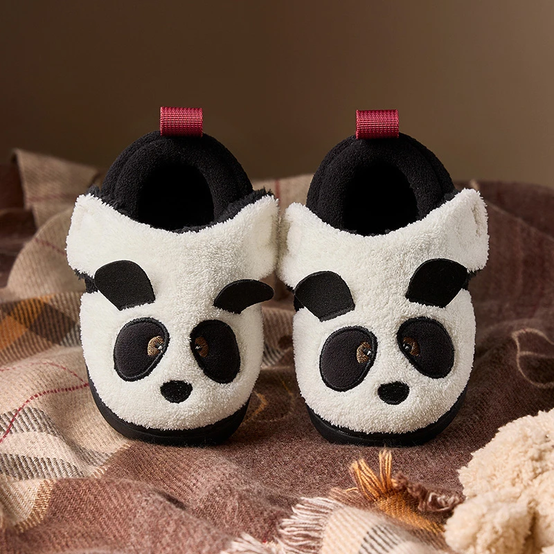 儿童棉拖鞋秋冬季新卡通小熊猫保暖拖鞋小童男女童室内防滑棉拖鞋