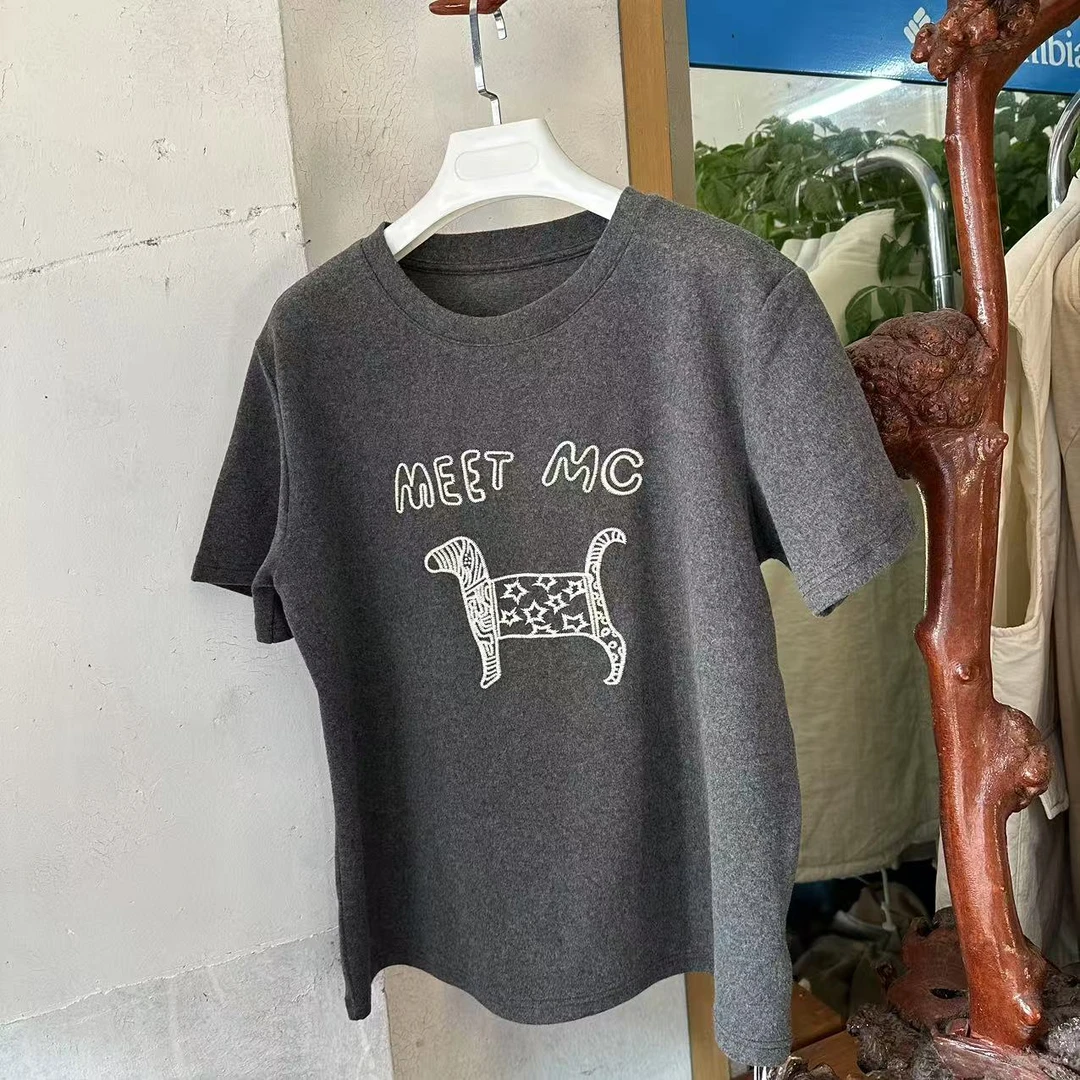 时尚休闲减龄刺绣短袖T恤圆领夏季印花宽松刺绣