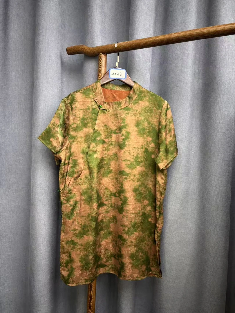 2025夏季新款时尚简约新中式桑蚕丝香云纱奥黛提花上衣女H2223