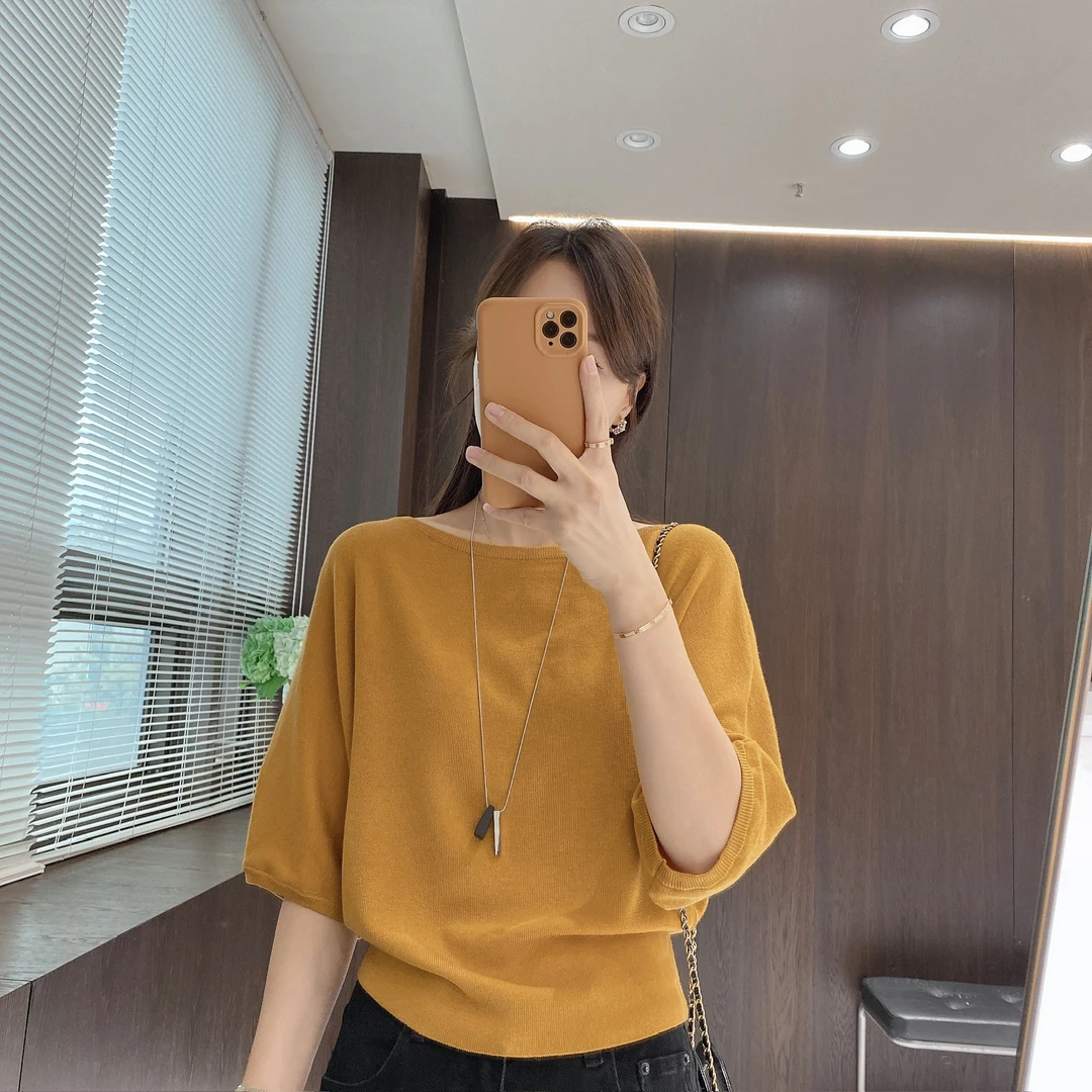 IMFLY金小金自制女装 羊毛衫DYW9772秋季一字领慵懒风套头上衣