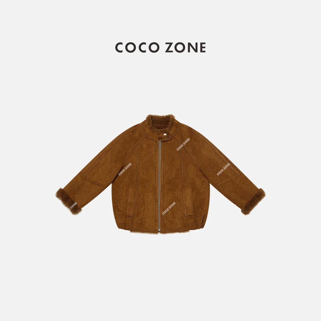 COCO ZONE 刘一一 100绵羊毛冬季复古立领拉链外套CC2D3314