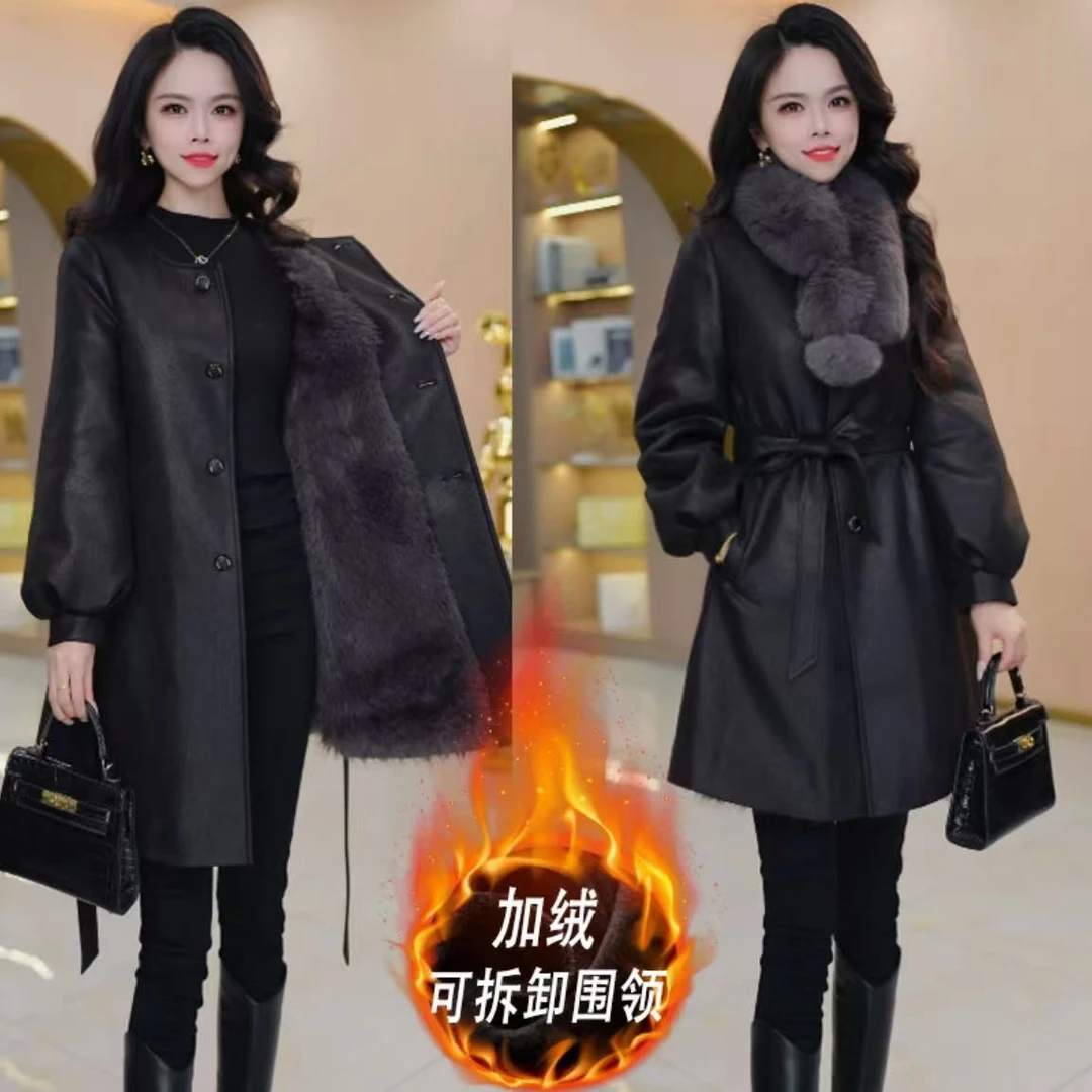 【外套】荔枝皮冬季新款优雅气质大方时尚大气收腰显瘦加绒外套