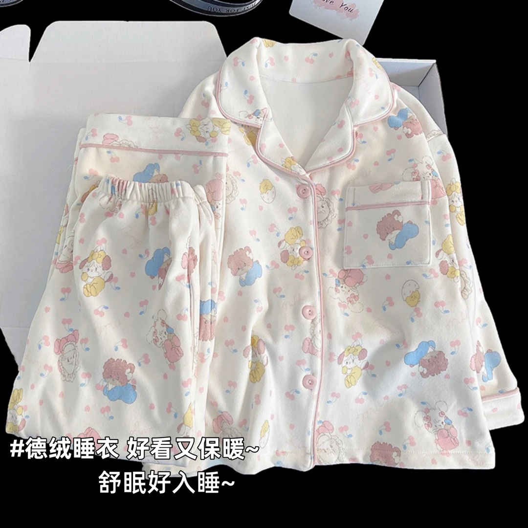 儿童睡衣秋冬款女童德绒加厚珊瑚绒长袖2025新款中大童女孩家居服